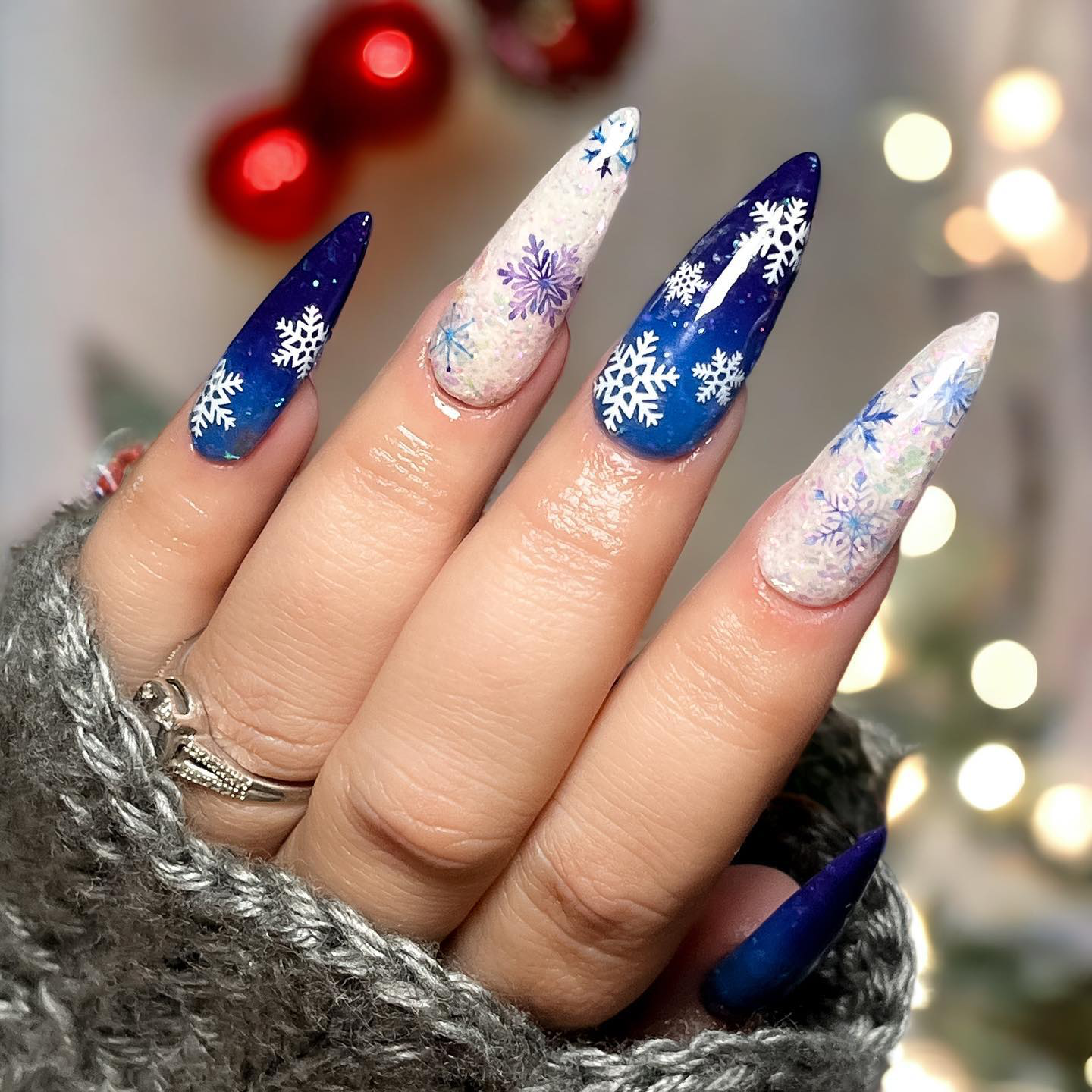 Blue glitter extravaganza winter nails