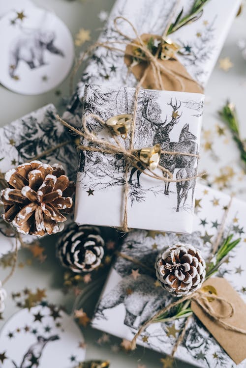 Free High Angle Shot of Christmas Gifts Stock Photo