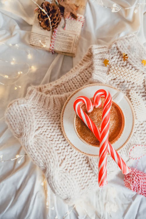 Free Candy Canes on the Top of the Cup Stock Photo