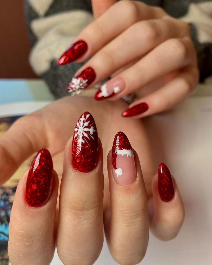 Ruby red mirror chrome winter nails
